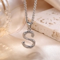 Silver letter S necklace with organic lava texture on a twisted rope chain - Steel Letter S (Pendant Only)