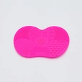 Pink silicone makeup brush cleaning mat with suction cups and various scrub textures - Small Apple Shape / Rose Red