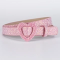 Pink glitter children's belt featuring a heart-shaped needle buckle and sparkling finish - Pink Sequin