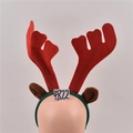 Christmas headband featuring red reindeer antlers and brown ears on a green plush band - Style 10-Red Antlers Green Band Reindeer