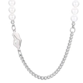 Mixed chain and white pearl necklace with silver praying hands charm and butterfly details - Praying Hands Style (KN233645-Z)