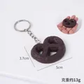 Chocolate pretzel faux food keychain made of resin with silver metal ring 5cm size - Deep Coffee Heart Cookie - Keychain