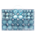 Sky blue Christmas ornaments set with mixed textures in a clear storage box - Lake Blue