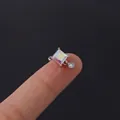 Square AB rainbow zircon stainless steel cartilage stud earring with small round pendant - Square Gem Round Dangle Style (HSPJ308-9#S)