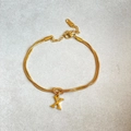 Gold double-layered snake chain bracelet with knot design and letter X pendant - Gold-X