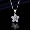 Silver-plated five-petal flower necklace with round clear crystal and pavé set petals - Xl-156 [with Four-leaf Clover Chain]
