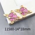 Golden Saturn astronaut pendant with purple enamel and stars for DIY jewelry 14x18mm - Planet 14x18mm-11580