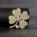 Elegant gold four-leaf clover brooch with sparkling crystal rhinestones for women - Gold Rhinestone