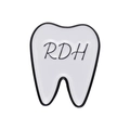 Cute enamel tooth-shaped brooch with black RDH lettering for dental professionals - RDH Registered Dental Hygienist