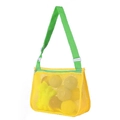 Yellow mesh beach bag with adjustable green strap and secure top zipper closure - Yellow with Green Strap / 21*25*8cm