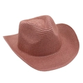 Detail of hand-woven straw cowboy hat featuring pinkish-purple texture and rolled brim - Dusty Pink