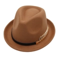 Cappello fedora classico in lana cammello con nastro nero e fibbia a foglia dorata - Color Kaki Con Bordi Leggermente Arrotolati [motivo A Spina Di Pesce] / M Taglia Unica Adulto (56-58cm)