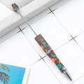 Floral print beaded pen with retro dark brown pattern and silver metal hardware accents - Dark Brown Base Floral (80)