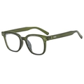 Retro square sunglasses in translucent olive green with silver rivets decoration - Muddy Green Frame Clear Lens