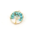 Detailopname van levensboom hanger van gouddraad met turquoise edelsteen split - Blauwe Turkoois Levensboom / 30mm / Goud