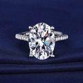 Silver oval cut faux moissanite ring with side accent stones on blue background - White Gold Ljz-180 / Adjustable Open
