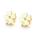 Elegant gold clover stud earrings with clear zircon stone in minimalist hollow design - Gold Zircon Clover (KE71085-Z)