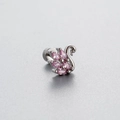Silver swan stud earrings with pink marquise zircon wings and flat back closure - Swan Style (A015-3#) / Single Piece