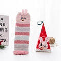 Calcetines de forro polar a rayas rosas con orejas 3D y caja de regalo de Navidad - Adulto / Caja Roja Cerdo a Rayas