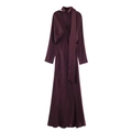 Elegantes tief burgunderrotes Seidensatin-Maxikleid mit V-Ausschnitt und passendem Schal - XS / Burgunderrot