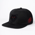 Black cotton snapback hat featuring a tiger head embroidery and red side claw marks - Adjustable / Black (Black Logo)