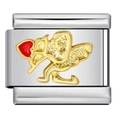 Italian charm bracelet link in silver steel with golden Cupid holding a red heart - Cupid's Arrow Gold-ICJ190-1