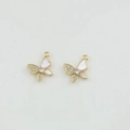 18k gold plated butterfly charms with white mother of pearl and zircon for DIY jewelry - Zircon Single Hook Butterfly 13mm