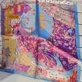 Silk-like square scarf with leopard floral pattern in purple and teal blue tones - Purple And Orchid Patchwork Square Scarf / 65