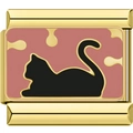 Detailed view of pink enamel cat charm for modular bracelets with golden metal trim - 0005 - Foundation With Swan Gold Edge