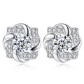 Elegant silver stud earrings with a large round-cut moissanite stone in floral design - Lucky Four-leaf Clover Earrings Led-42