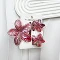 Three-piece set of pink and white marble pattern flower hair clips for women - Marble-look Peach-colored Set (including Card)