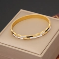 Gold bangle bracelet with black and white enamel flower design and sparkling crystals - Black and White Enamel Geometric Pave Style (2#)