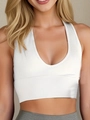 Soutien-gorge de sport de yoga blanc côtelé avec coussinets et décolleté en U - Blanc