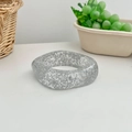 Modern wide resin bangle with silver glitter finish in a transparent square shape - Geometric Rhombus / Inner Diameter 65mm / Sparkle Silver