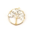 Golden Tree of Life pendant with white natural crystal stones on a white background - 3cm / Gold + White Turquoise