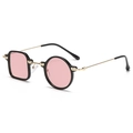 Lunettes de soleil asymétriques carrées-rondes, monture TR90 noire et verres roses - Monture Noire Branches Dorées Verres Roses