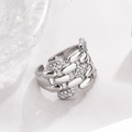 Close-up of geometric 18K silver-plated open ring with micro-pave zirconia details - Adjustable Open / Silver