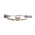 Pulsera tejida arcoíris con dije de mariposa dorada y circonitas de colores en fondo blanco - Estilo Trenzado de Arcoíris / Mariposa + Cuerda Trenzada de Arcoíris