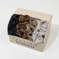 4-pack satin scrunchies in earth tones black and khaki in a fashion gift box - 8-Piece Set Style 1 (Milk Coffee Earth Tones)