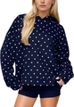 Detailed view of navy blue polka dot hoodie featuring a functional kangaroo pocket - S / Navy Blue