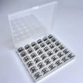 36 Black Bobbins In A 36-compartment Box / Shuttle Core Storage Box