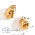 Water drop 18K gold plated stainless steel earrings with pearls and rhinestones - One Size / Back-hollowed 3D Waterdrop Earrings / Gold with Pearl & White Zircon