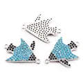Silver swallow jewelry connector with blue stones and double rings for DIY necklaces - White Gold Plated Tropical Fish