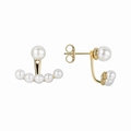 Elegant gold floating pearl stud earrings with curved back pendant for women - Copper Plated 18K Gold / Gold