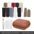 Portable leather sewing kit with 10 thread spools, metal needles, and zipper storage case - EU 25