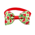 Detailed close-up of watermelon print pet bow tie with red strap for small dogs and cats - Leaf and Watermelon