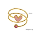 Adjustable 14K gold plated stainless steel ring with pink heart and purple gemstone inlay - Pink