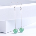 Eleganti orecchini lunghi in argento S925 con perle di avventurina verde su gradini - Stile a Gancio / Argento 925 / 10mm