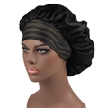 Elastic satin sleep bonnet with zebra print wide band for hair protection and comfort - Black Brown Zebra