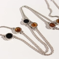 Sautoir chaîne argentée avec pendentifs ronds noirs et motif marbre élégant - Argent/Noir/Ambre